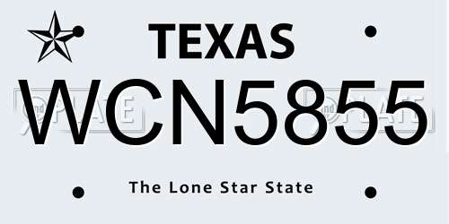 WCN5855 Texas License Plate
