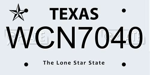 WCN7040 Texas License Plate