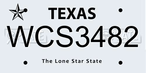 WCS3482 Texas License Plate
