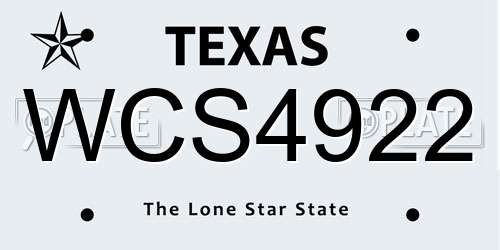 WCS4922 Texas License Plate