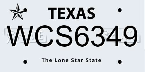WCS6349 Texas License Plate