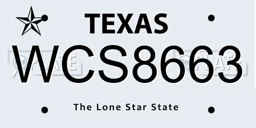 WCS8663 Texas License Plate