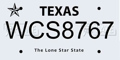 WCS8767 Texas License Plate