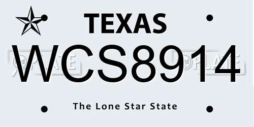 WCS8914 Texas License Plate