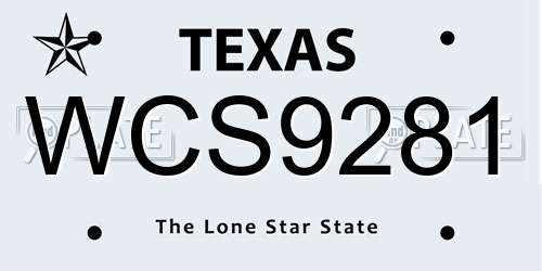 WCS9281 Texas License Plate