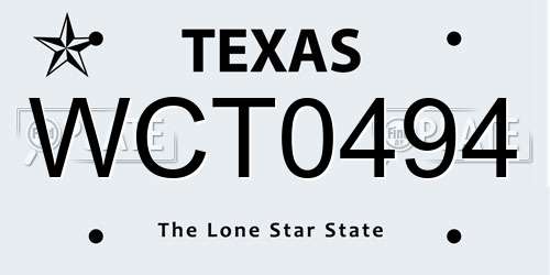 WCT0494 Texas License Plate