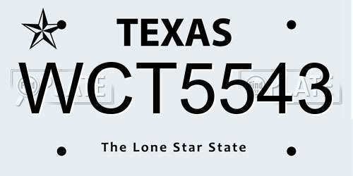 WCT5543 Texas License Plate