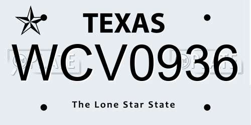 WCV0936 Texas License Plate