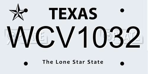 WCV1032 Texas License Plate