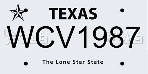 WCV1987 Texas License Plate