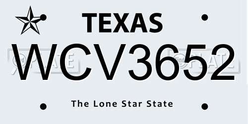WCV3652 Texas License Plate