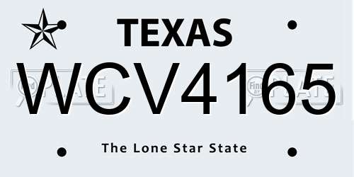WCV4165 Texas License Plate