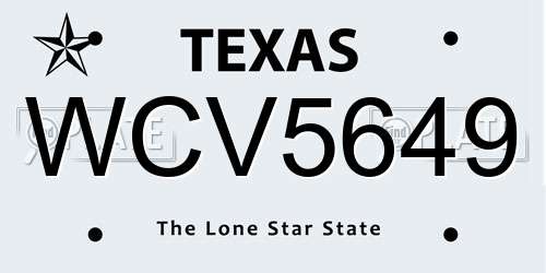 WCV5649 Texas License Plate