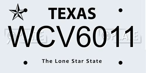 WCV6011 Texas License Plate