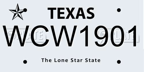 WCW1901 Texas License Plate