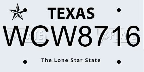 WCW8716 Texas License Plate
