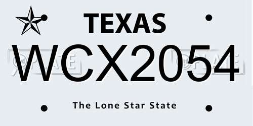 WCX2054 Texas License Plate