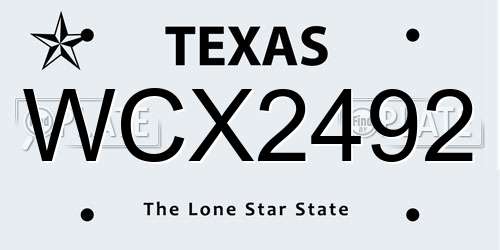WCX2492 Texas License Plate