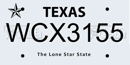 WCX3155 Texas License Plate