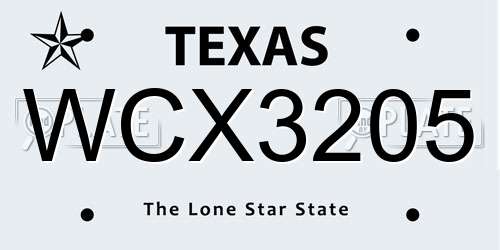 WCX3205 Texas License Plate