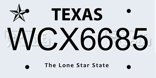 WCX6685 Texas License Plate