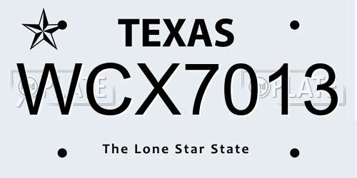 WCX7013 Texas License Plate