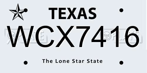 WCX7416 Texas License Plate