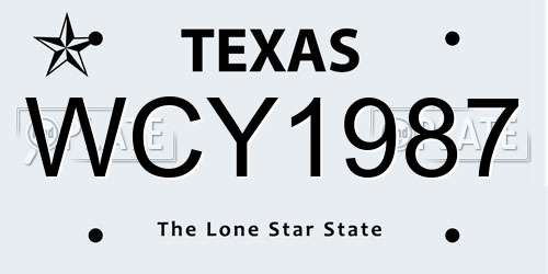WCY1987 Texas License Plate