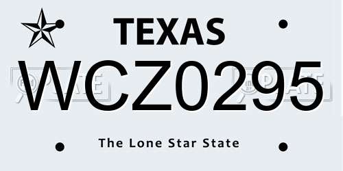 WCZ0295 Texas License Plate