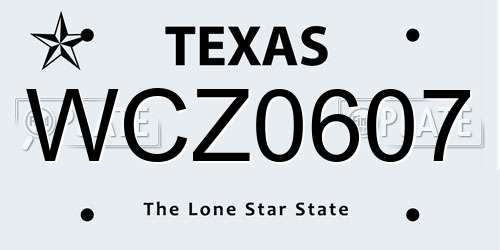 WCZ0607 Texas License Plate