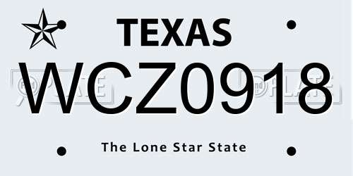 WCZ0918 Texas License Plate