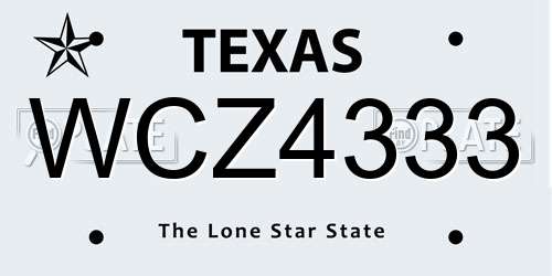 WCZ4333 Texas License Plate