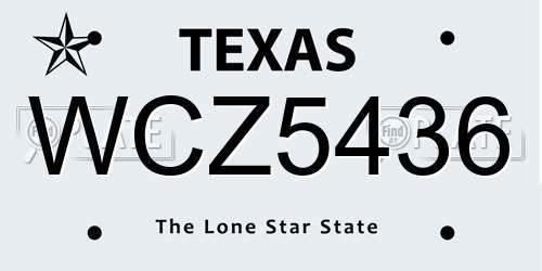 WCZ5436 Texas License Plate