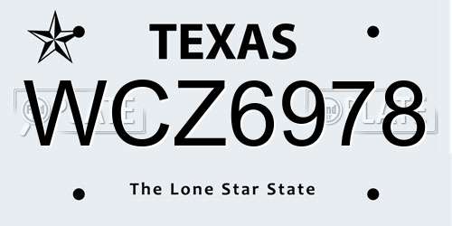 WCZ6978 Texas License Plate