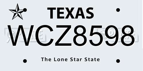 WCZ8598 Texas License Plate