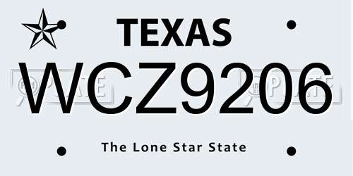 WCZ9206 Texas License Plate