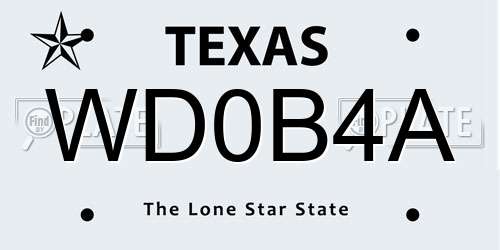 WD0B4A Texas License Plate