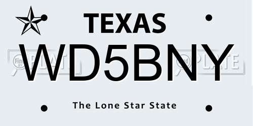 WD5BNY Texas License Plate