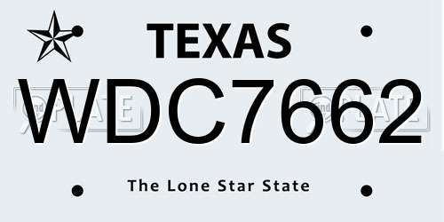WDC7662 Texas License Plate