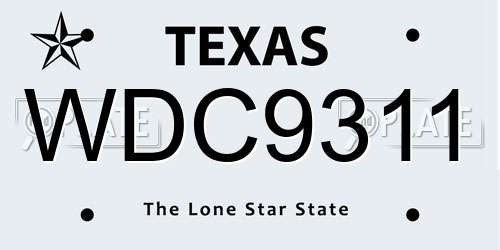 WDC9311 Texas License Plate