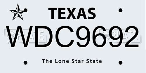 WDC9692 Texas License Plate