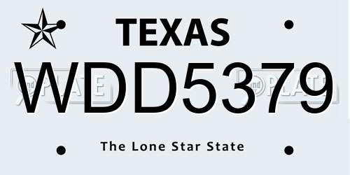 WDD5379 Texas License Plate