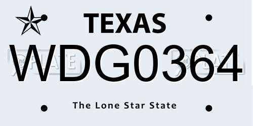 WDG0364 Texas License Plate
