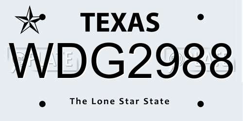 WDG2988 Texas License Plate
