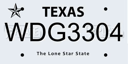WDG3304 Texas License Plate