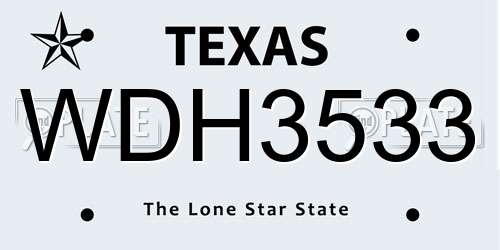 WDH3533 Texas License Plate