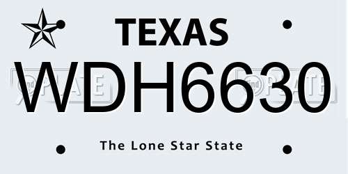 WDH6630 Texas License Plate