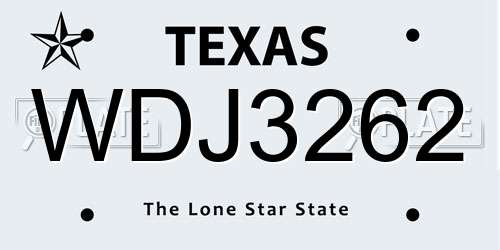 WDJ3262 Texas License Plate