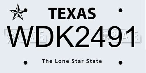 WDK2491 Texas License Plate