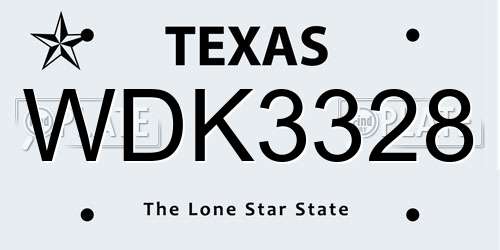 WDK3328 Texas License Plate